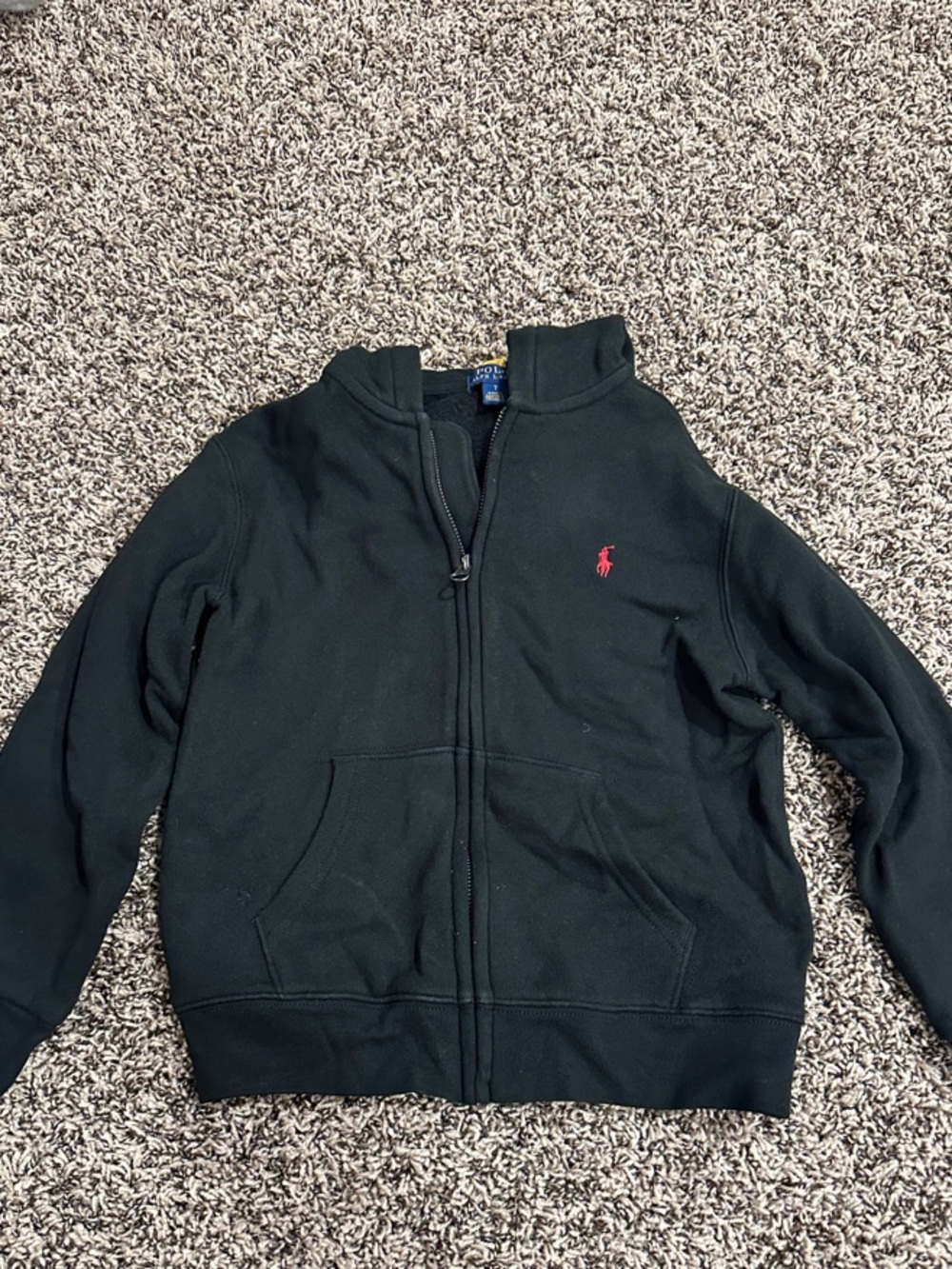Ralph Lauren Black Zip-Up Kids Hoodie with Red Pony